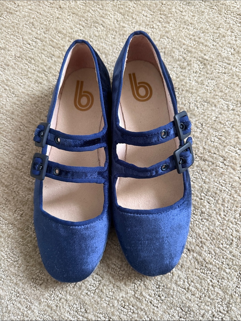 Women’s Double-Strap Navy Velvet Flats